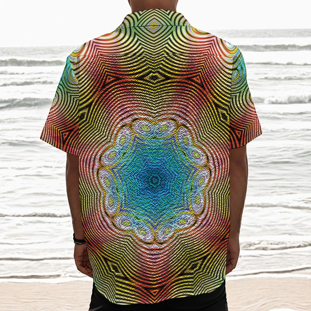 Psychedelic Kaleidoscope Print Textured Short Sleeve Shirt