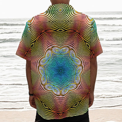 Psychedelic Kaleidoscope Print Textured Short Sleeve Shirt