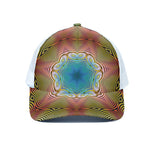 Psychedelic Kaleidoscope Print White Mesh Trucker Cap