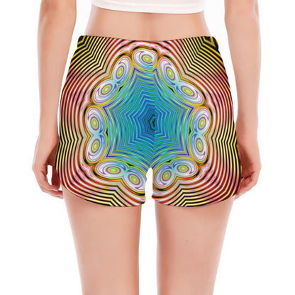 Psychedelic Kaleidoscope Print Women's Split Running Shorts