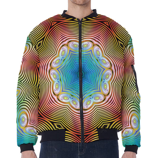 Psychedelic Kaleidoscope Print Zip Sleeve Bomber Jacket