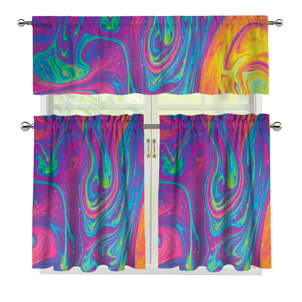 Psychedelic Liquid Print 3 Piece Kitchen Curtains