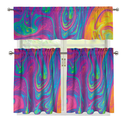 Psychedelic Liquid Print 3 Piece Kitchen Curtains