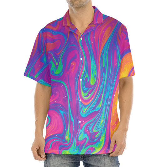 Psychedelic Liquid Print Aloha Shirt