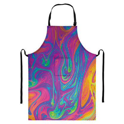 Psychedelic Liquid Print Bib Apron With Pocket