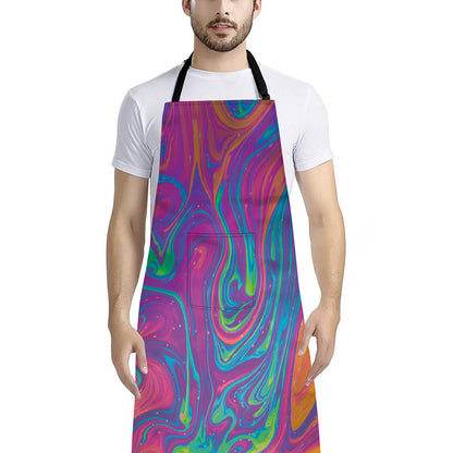 Psychedelic Liquid Print Bib Apron With Pocket