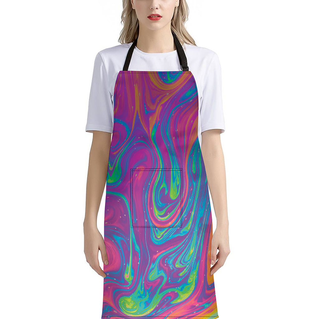 Psychedelic Liquid Print Bib Apron With Pocket