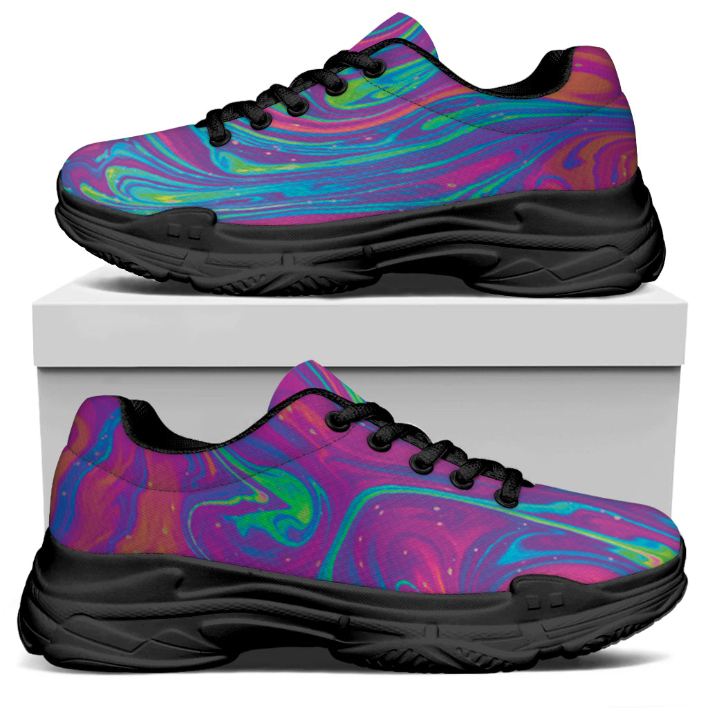Psychedelic Liquid Print Black Chunky Shoes