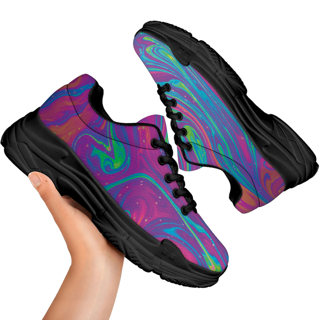 Psychedelic Liquid Print Black Chunky Shoes