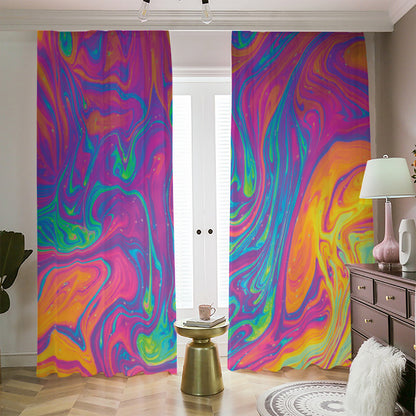 Psychedelic Liquid Print Blackout Pencil Pleat Curtains