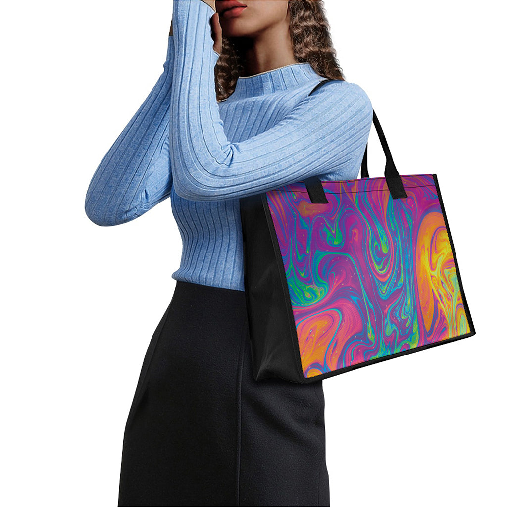 Psychedelic Liquid Print Canvas Tote Bag