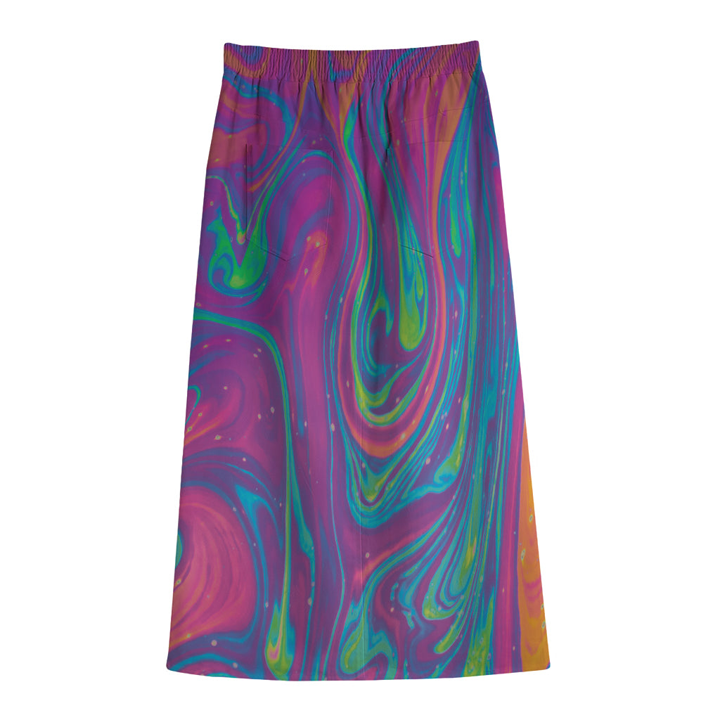 Psychedelic Liquid Print Cotton Front Slit Maxi Skirt