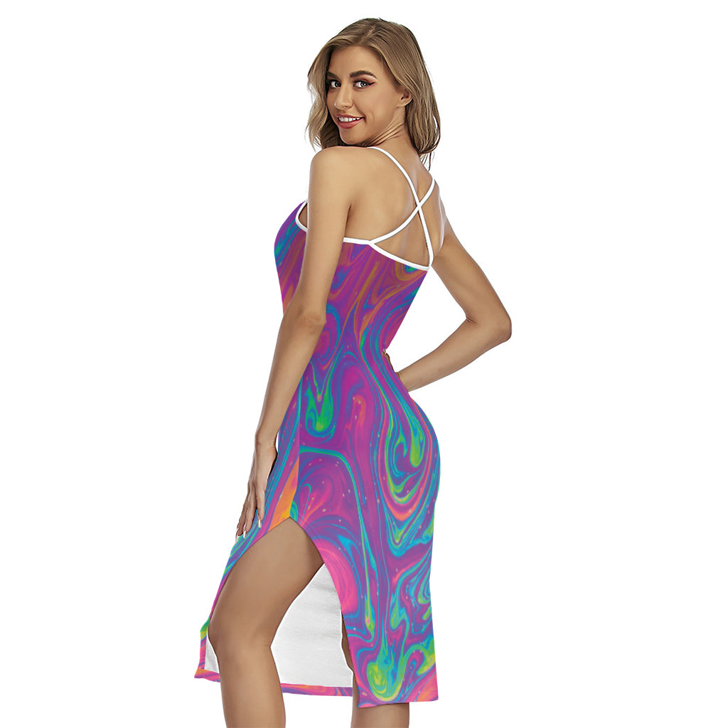 Psychedelic Liquid Print Cross Back Cami Dress