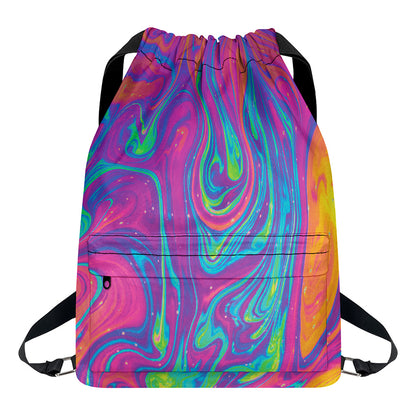 Psychedelic Liquid Print Drawstring Backpack