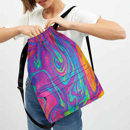 Psychedelic Liquid Print Drawstring Backpack
