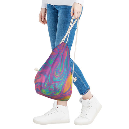 Psychedelic Liquid Print Drawstring Bag