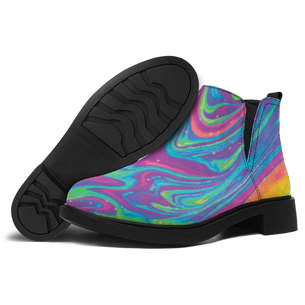 Psychedelic Liquid Print Flat Ankle Boots