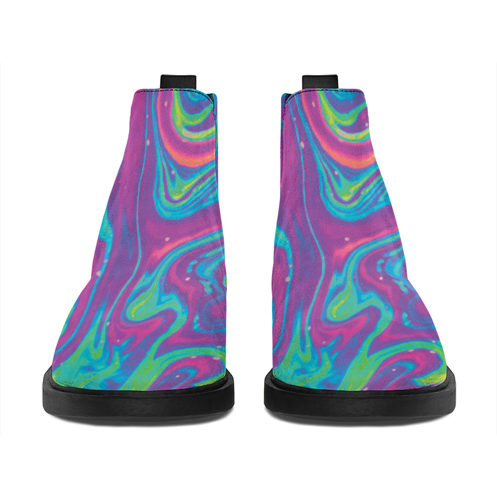 Psychedelic Liquid Print Flat Ankle Boots