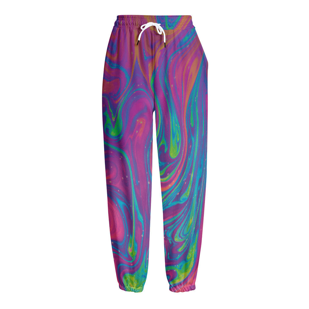 Psychedelic Liquid Print Fleece Lined Knit Pants