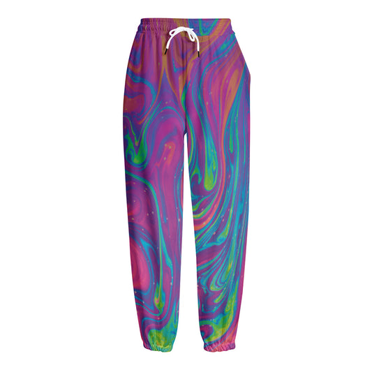 Psychedelic Liquid Print Fleece Lined Knit Pants