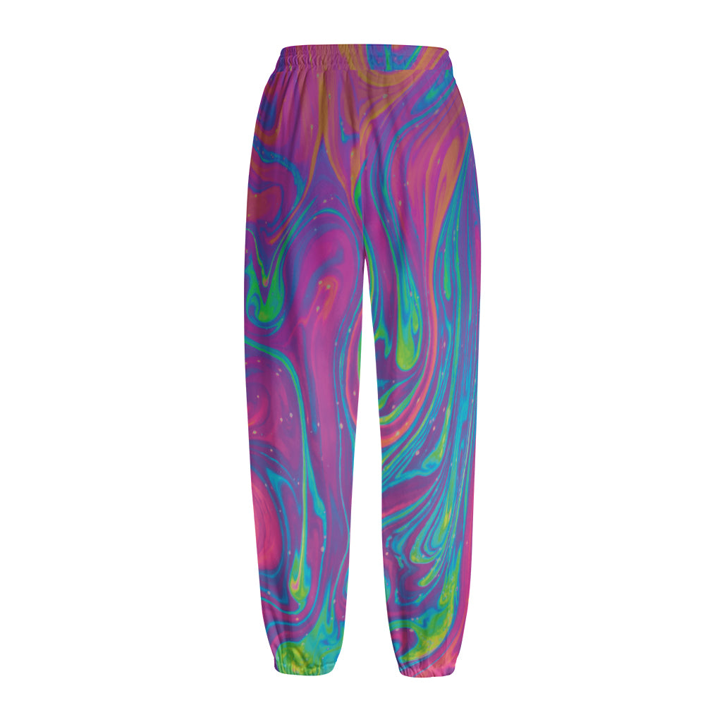 Psychedelic Liquid Print Fleece Lined Knit Pants