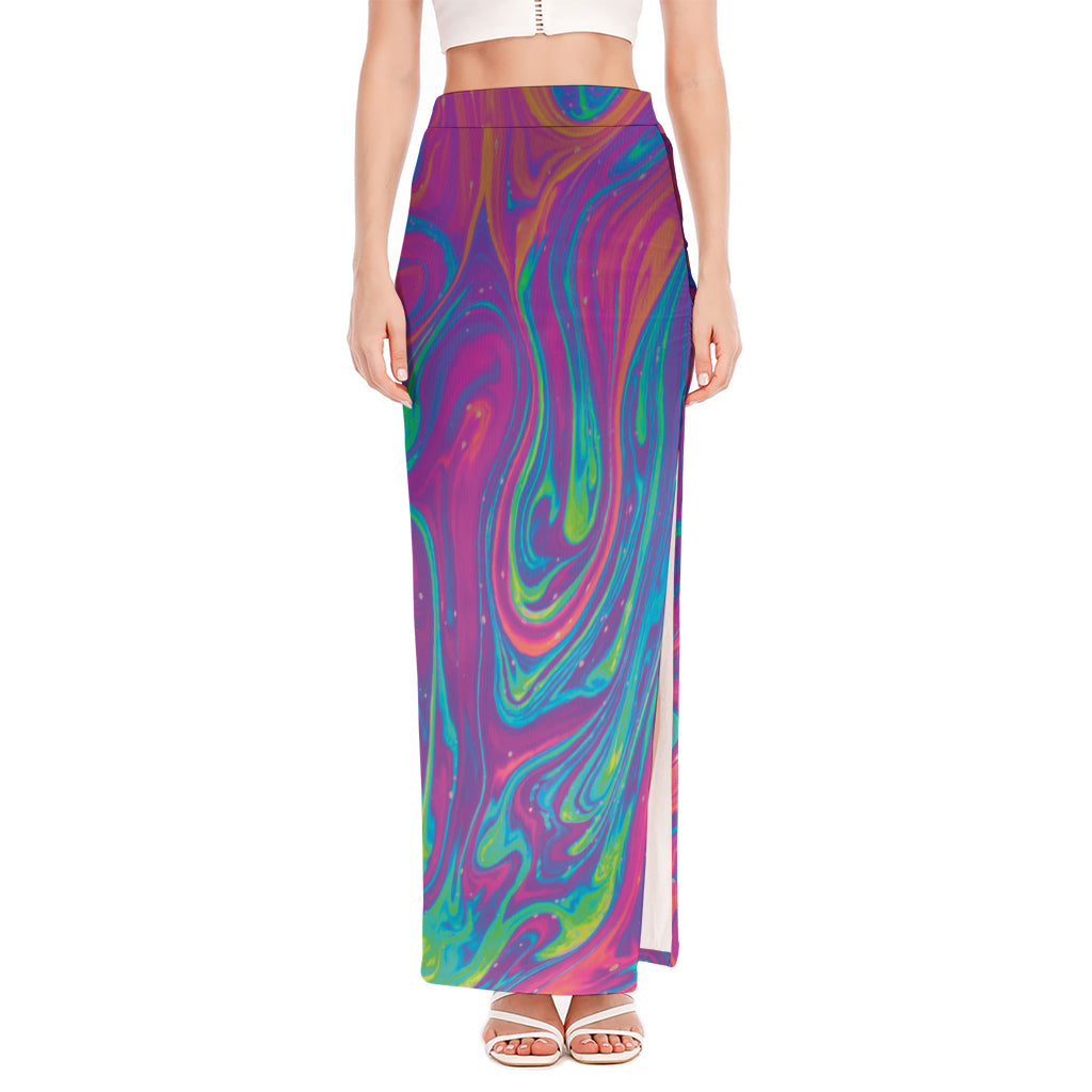 Psychedelic Liquid Print High Slit Maxi Skirt