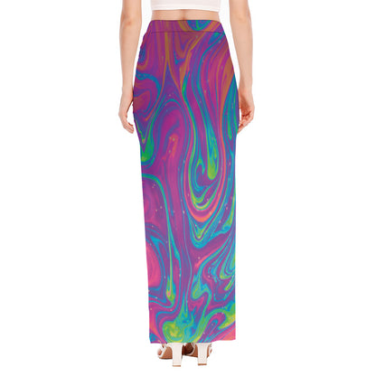 Psychedelic Liquid Print High Slit Maxi Skirt