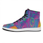 Psychedelic Liquid Print High Top Leather Sneakers