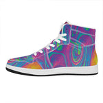 Psychedelic Liquid Print High Top Leather Sneakers