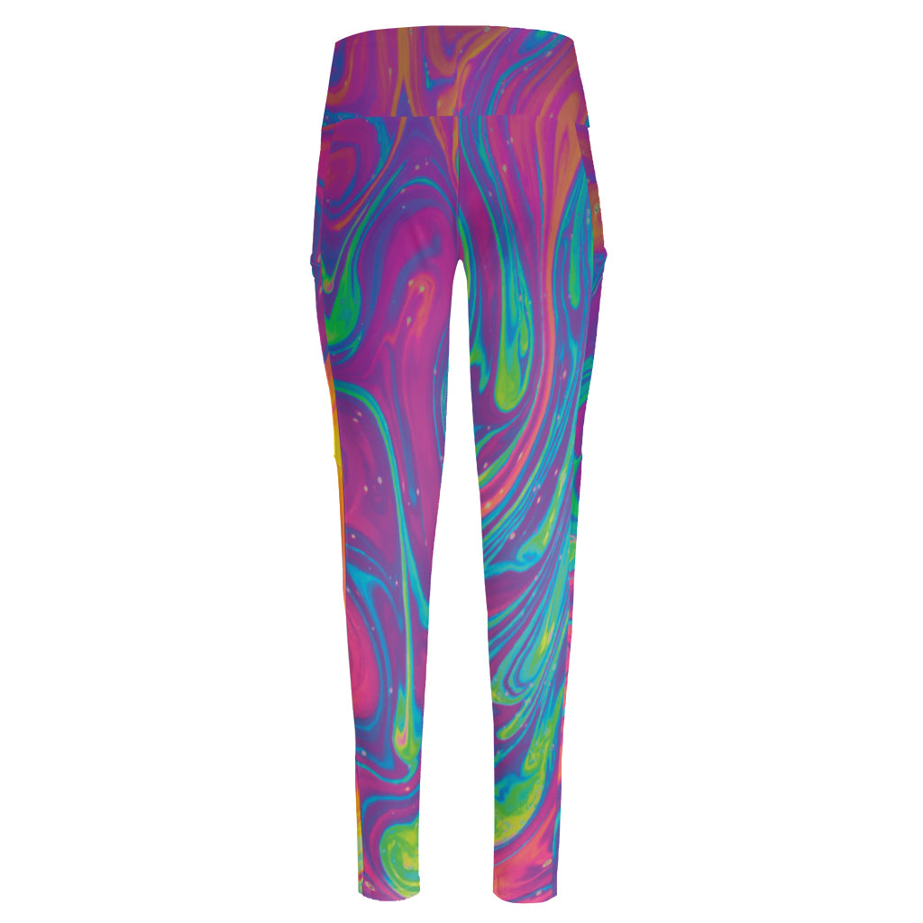 Psychedelic Liquid Print High-Waisted Pocket Leggings