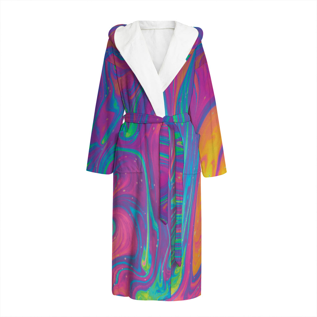 Psychedelic Liquid Print Hooded Bathrobe