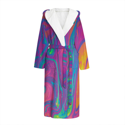 Psychedelic Liquid Print Hooded Bathrobe