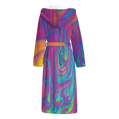 Psychedelic Liquid Print Hooded Bathrobe