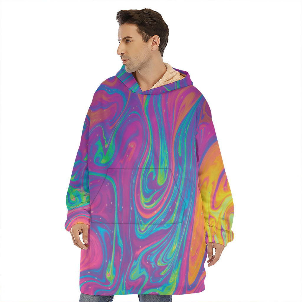 Psychedelic Liquid Print Hoodie Blanket