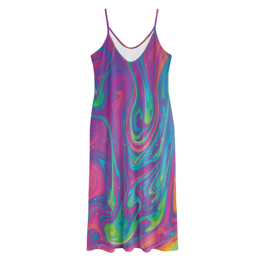 Psychedelic Liquid Print Jersey Midi Cami Dress