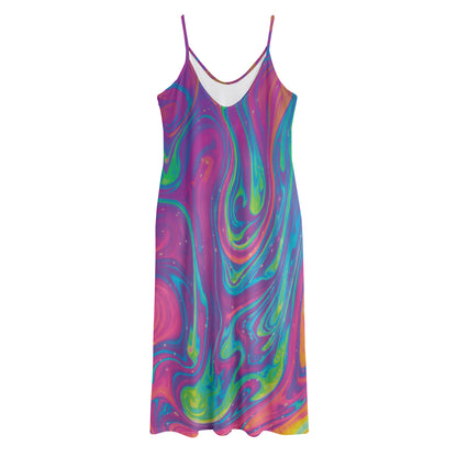 Psychedelic Liquid Print Jersey Midi Cami Dress