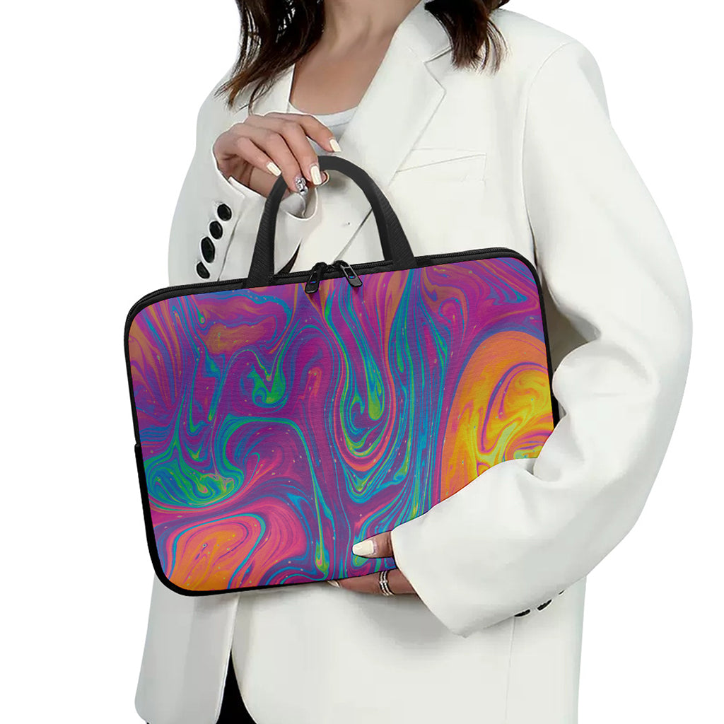 Psychedelic Liquid Print Laptop Sleeve With Handle
