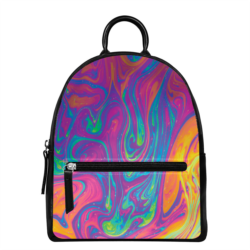 Psychedelic Liquid Print Leather Backpack