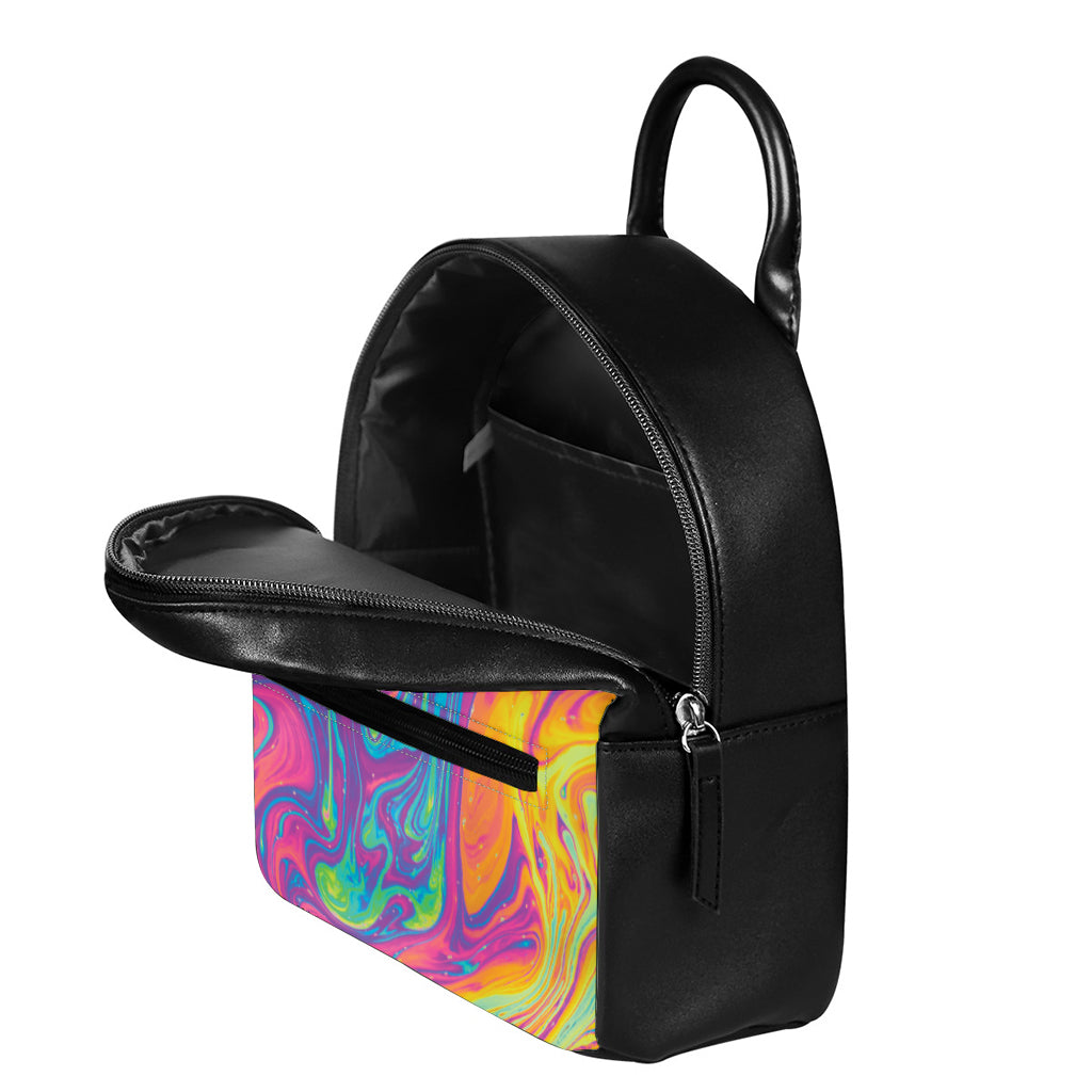 Psychedelic Liquid Print Leather Backpack