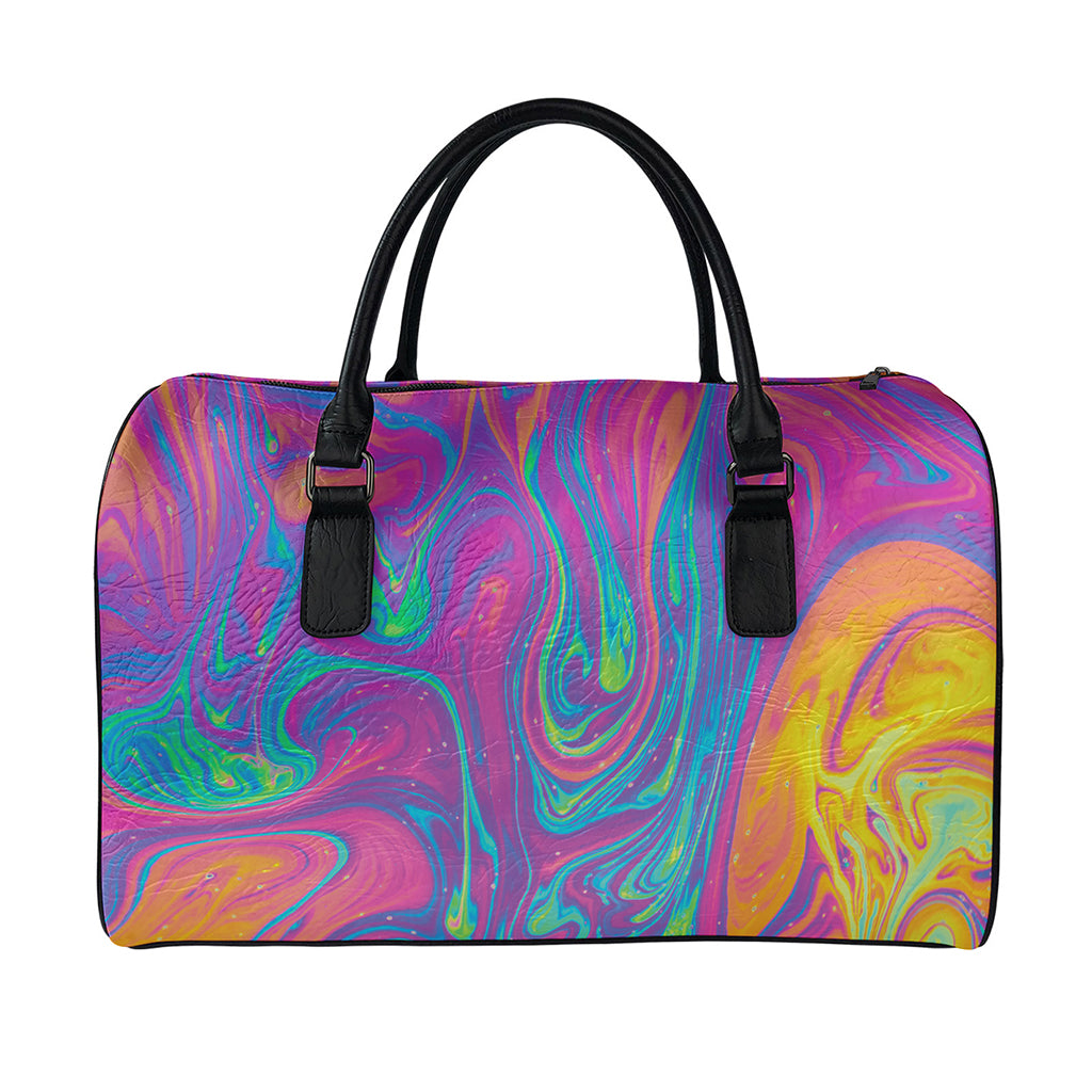 Psychedelic Liquid Print Leather Duffle Bag