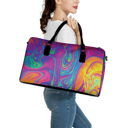 Psychedelic Liquid Print Leather Duffle Bag