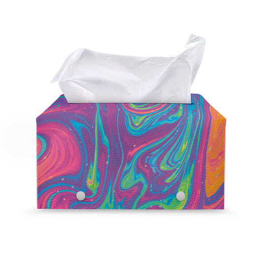 Psychedelic Liquid Print Leather Tissue Box Cover