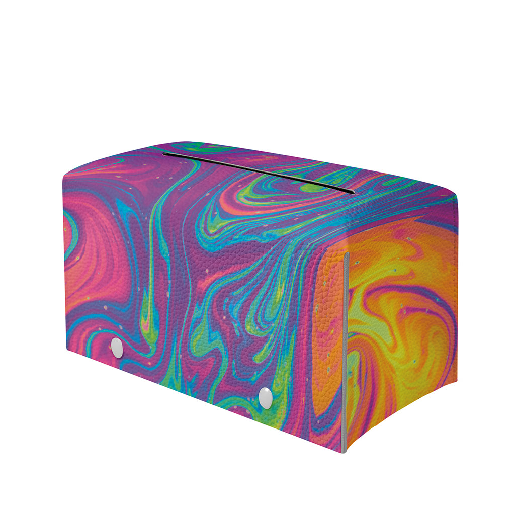 Psychedelic Liquid Print Leather Tissue Box Cover