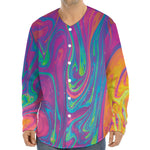 Psychedelic Liquid Print Long Sleeve Baseball Jersey