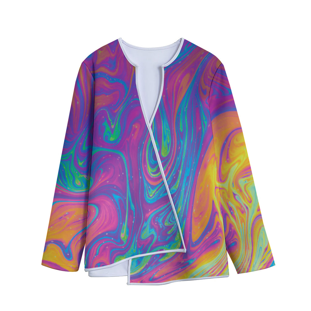 Psychedelic Liquid Print Long Sleeve Short Coat