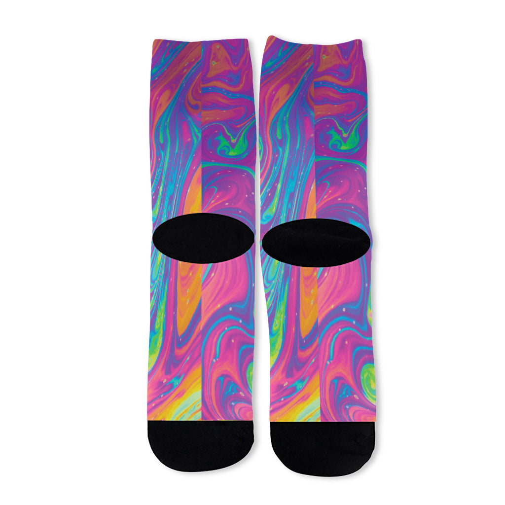 Psychedelic Liquid Print Long Socks