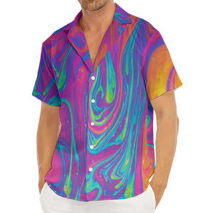 Psychedelic Liquid Print Men's Deep V-Neck Shirt
