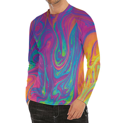 Psychedelic Liquid Print Men's Long Sleeve Rash Guard