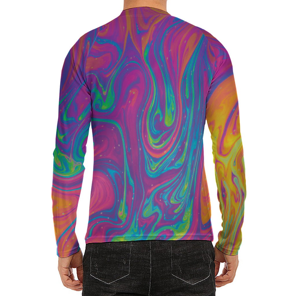 Psychedelic Liquid Print Men's Long Sleeve Rash Guard