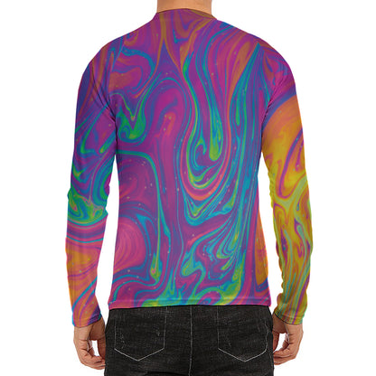 Psychedelic Liquid Print Men's Long Sleeve Rash Guard